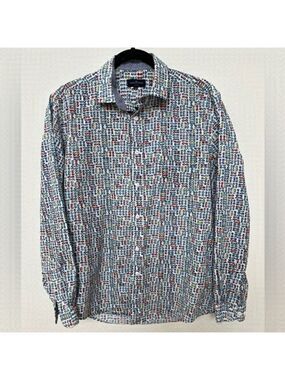 RUE ST. PATRICK Montreal Button Down Long Sleeve Shirt Eyeglasses Pattern Casual